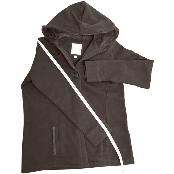 Merona Womens Hooded Brown Fleece Lined Jacket Button Closure Front Pocket Sz L - Picture 6 of 9